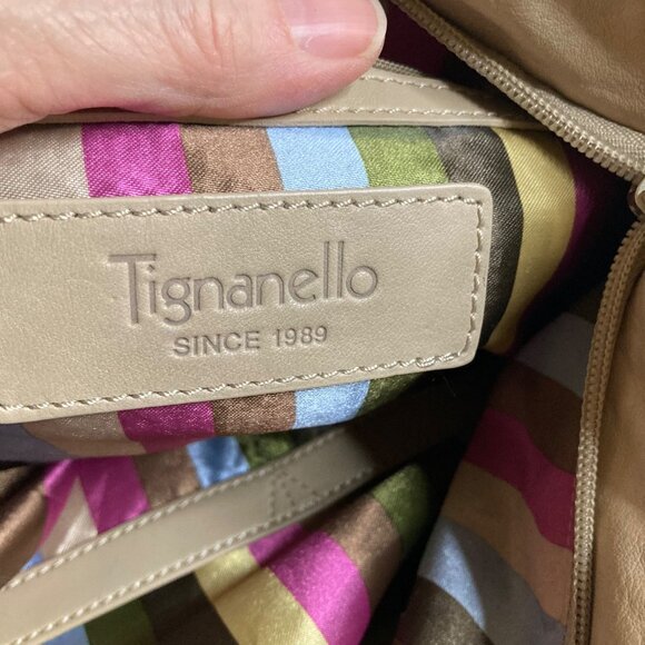 Womens Tignanello‎ Leather Hobo Tote Bag 14 x 14 x 2" 10" Handle Tan - Picture 11 of 13